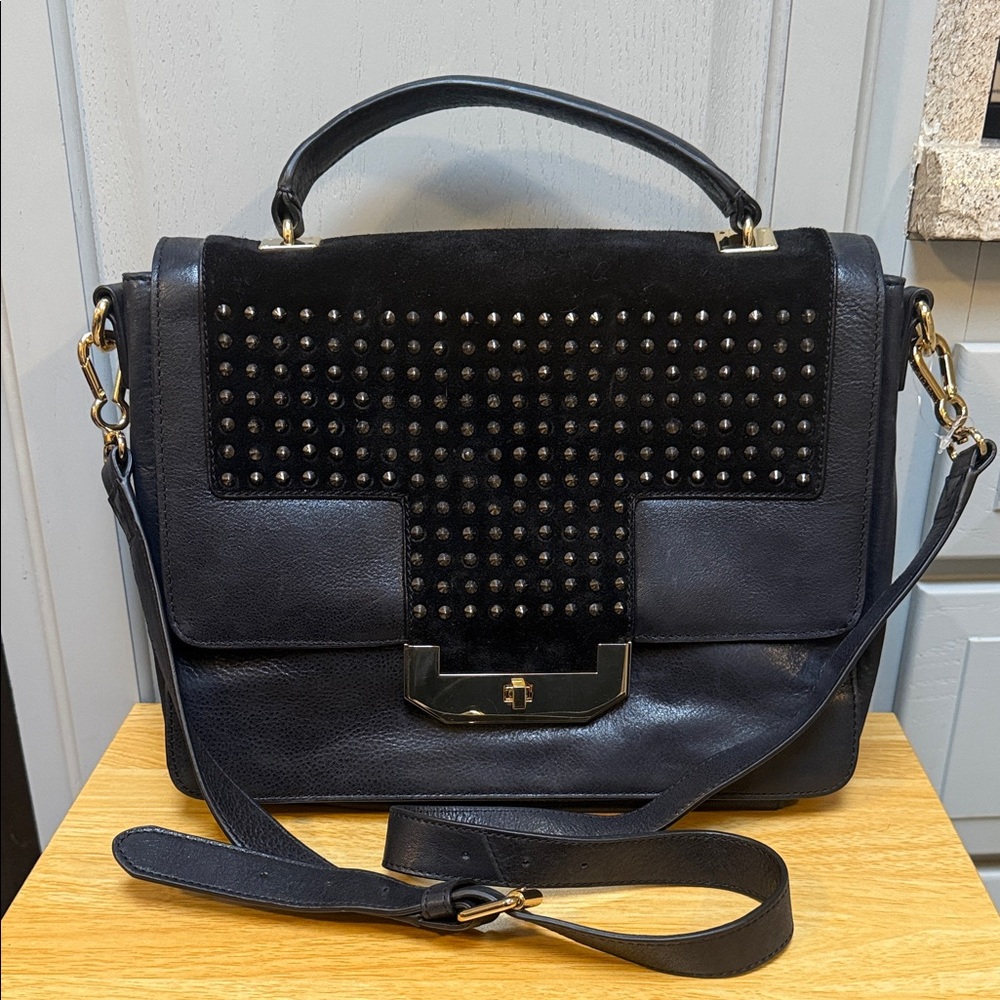 Vince Camuto Amy Buff Glazed Suede Studded Tablet Shoulder Handbag